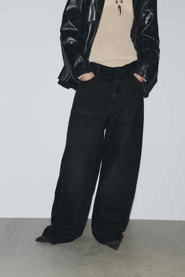 TRF MID-WAIST FOLD-OVER WAISTBAND JEANS - Black by Zara