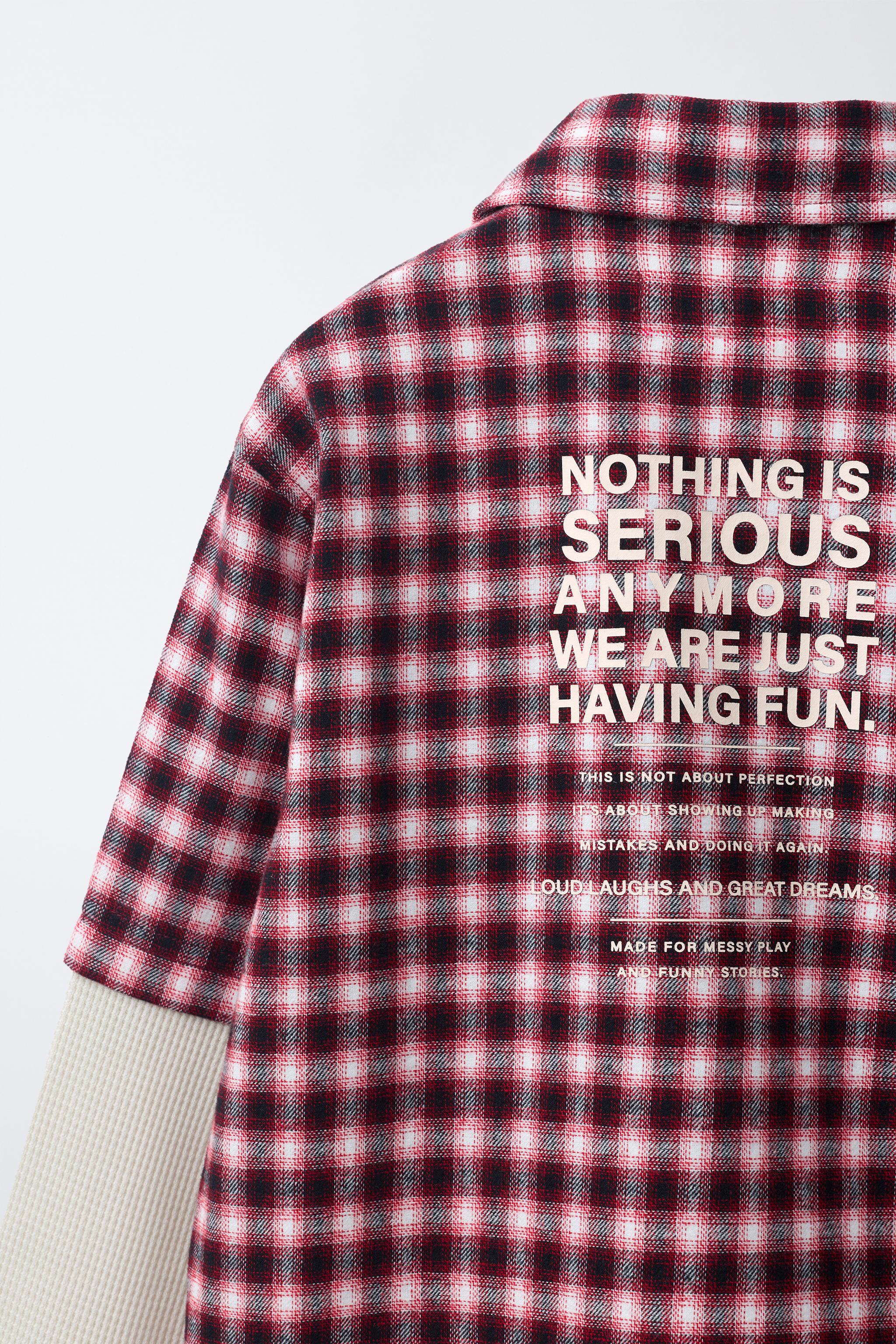 DOUBLE-SLEEVE PLAID PRINT SHIRT