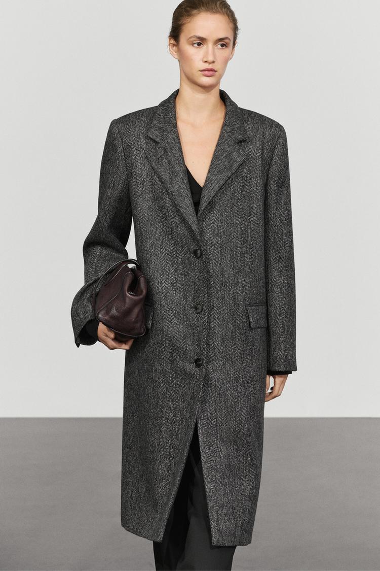 Long wool blend coat with marl finish — Gray