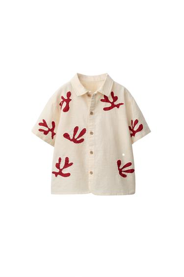 LANENA SRAJCA Z VEZENINAMI - Ekru barva od Zare