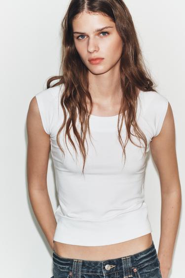 Zara BOAT NECK TOP - White