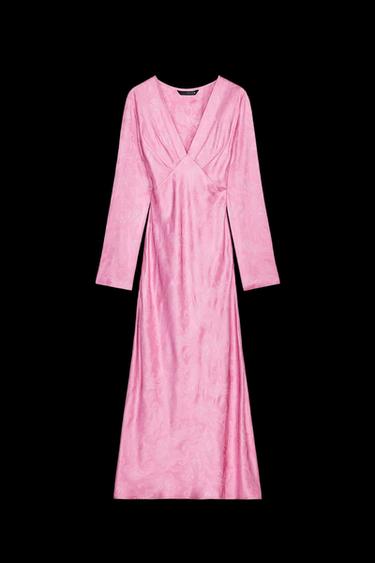 Zara JACQUARD MIDI DRESS - Pink - Image 0