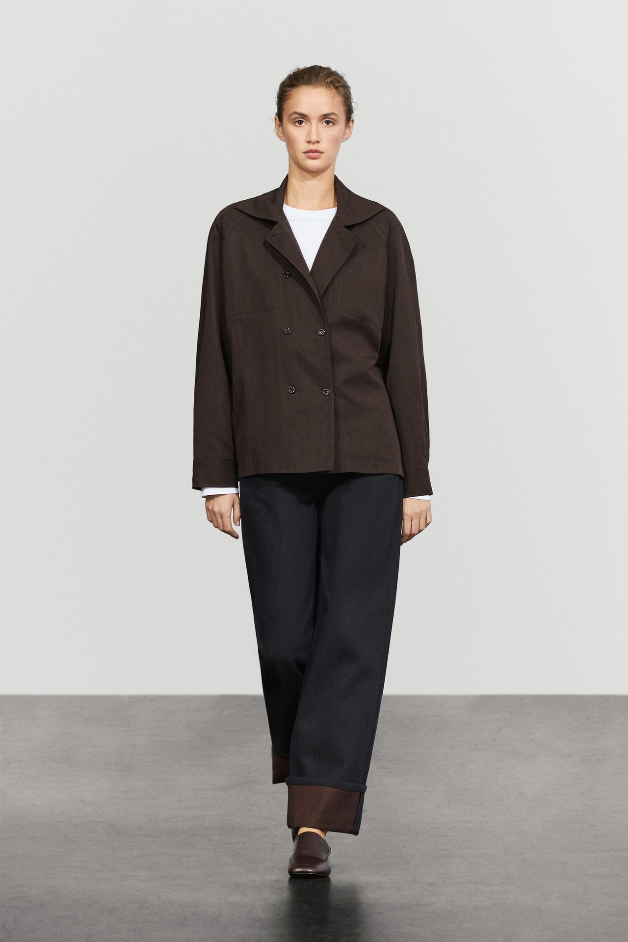 Double-breasted detail shirt — Brown
