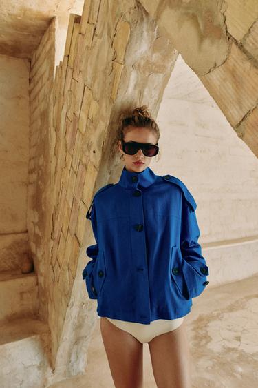 HIGH NECK LINEN BLEND JACKET - Cobalt by Zara