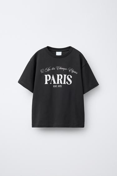 CAMISETA TEXTO CIUDAD - Antracita oscuro de Zara - Imagen 0