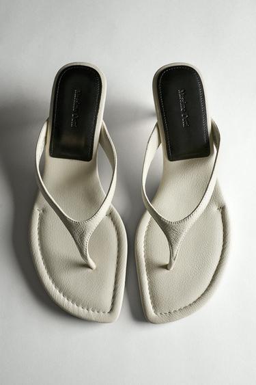 Sandale à talon en cuir - Blanc de Zara - Image 0