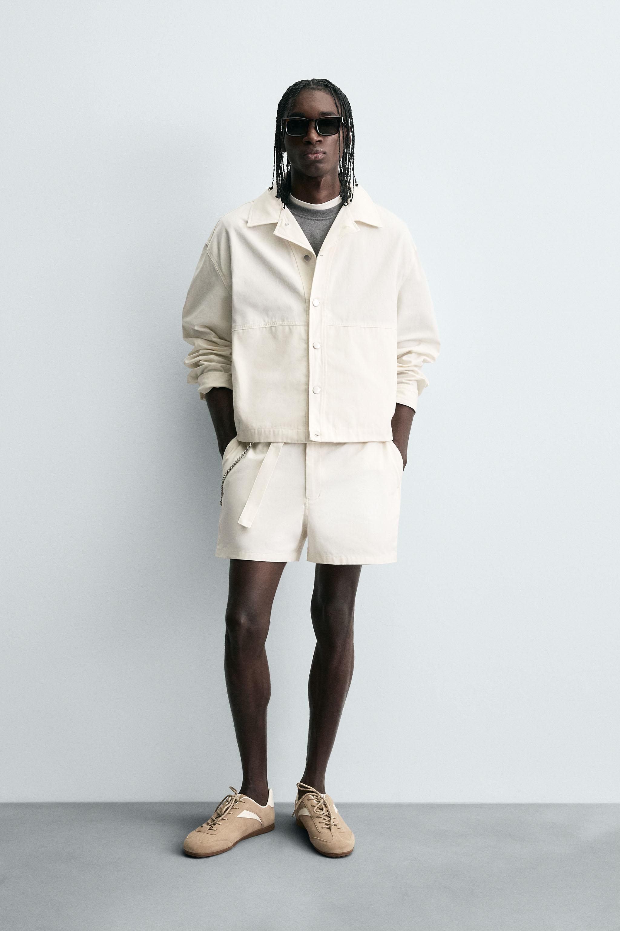 ベルト付きテクスチャードショートパンツ - オフホワイト | ZARA