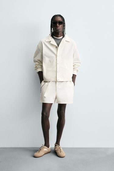 TEXTURED SHORTS WITH BELT - Oyster-white by Zara - Image 0