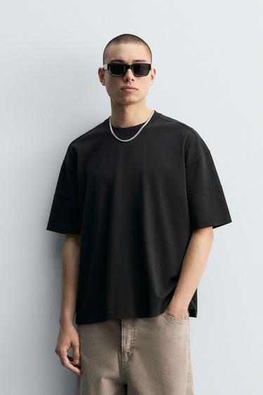 CAMISETA BOXY FIT COSTURAS - Negro de Zara