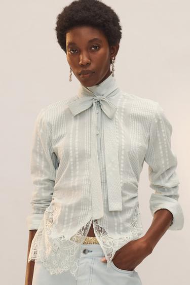 LIMITED EDITION LACE SHIRT WITH TIES - Sea green by Zara - Image 1