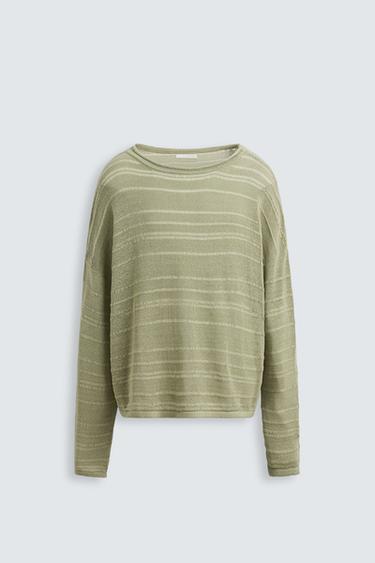 PULL EN JACQUARD À RAYURES - Vert clair de Zara - Image 7