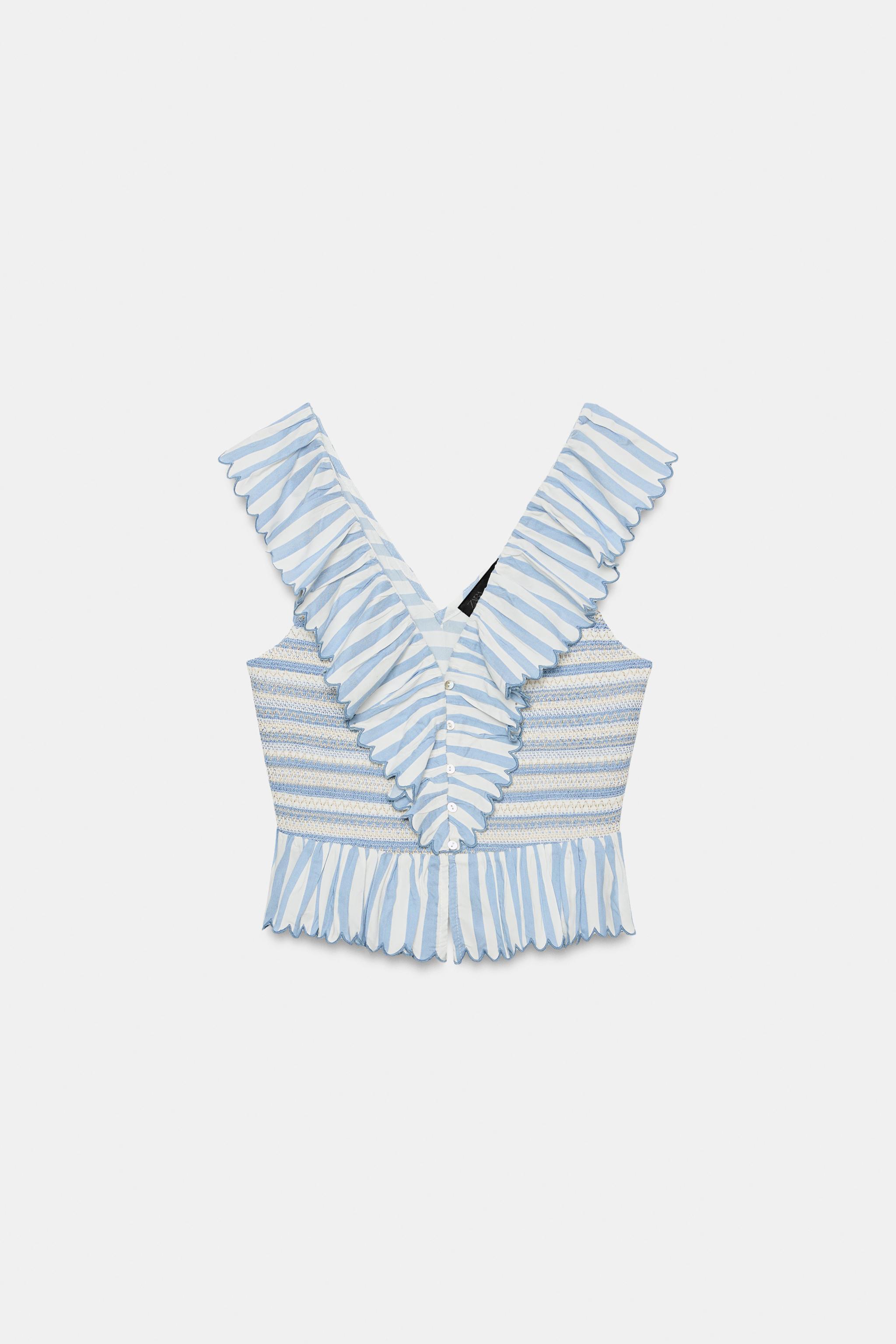 RUFFLED TOP - Blue/White | ZARA South Africa
