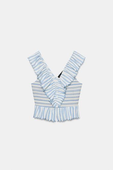 TOP COM BABADOS - Azul / Branco da Zara - Imagem 0