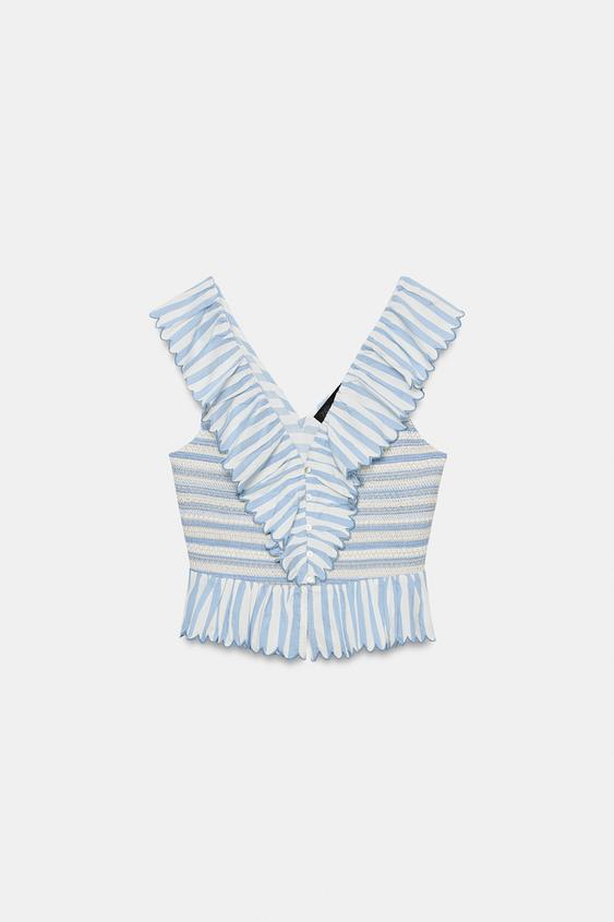 RUFFLED TOP - Blue/White by Zara - Image 0