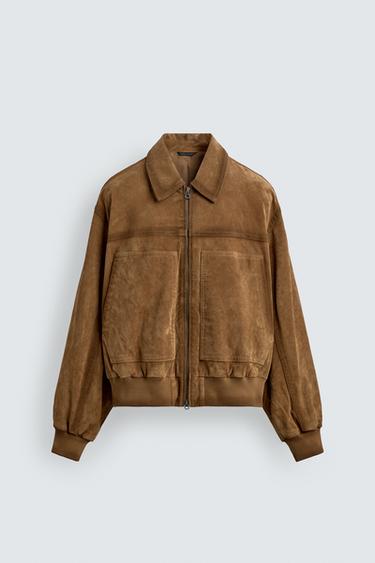 RELAXED FIT SUEDE LEATHER JACKET - Tobacco by Zara