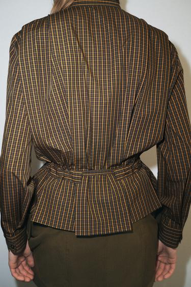 CHECK COTTON SHIRT WITH BOW ZW COLLECTION - orange-green by Zara - Image 2