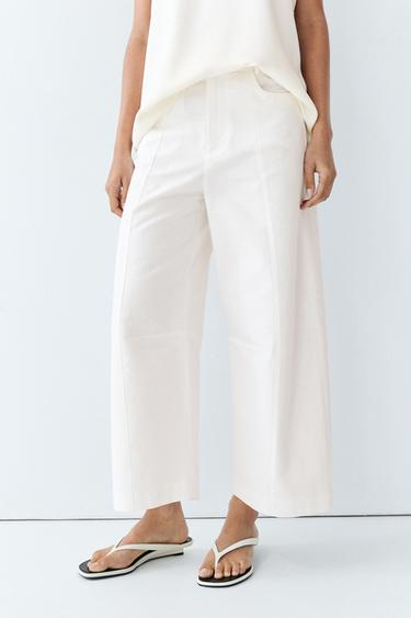 Cotton linen blend barrel fit pants — Oyster-white 2