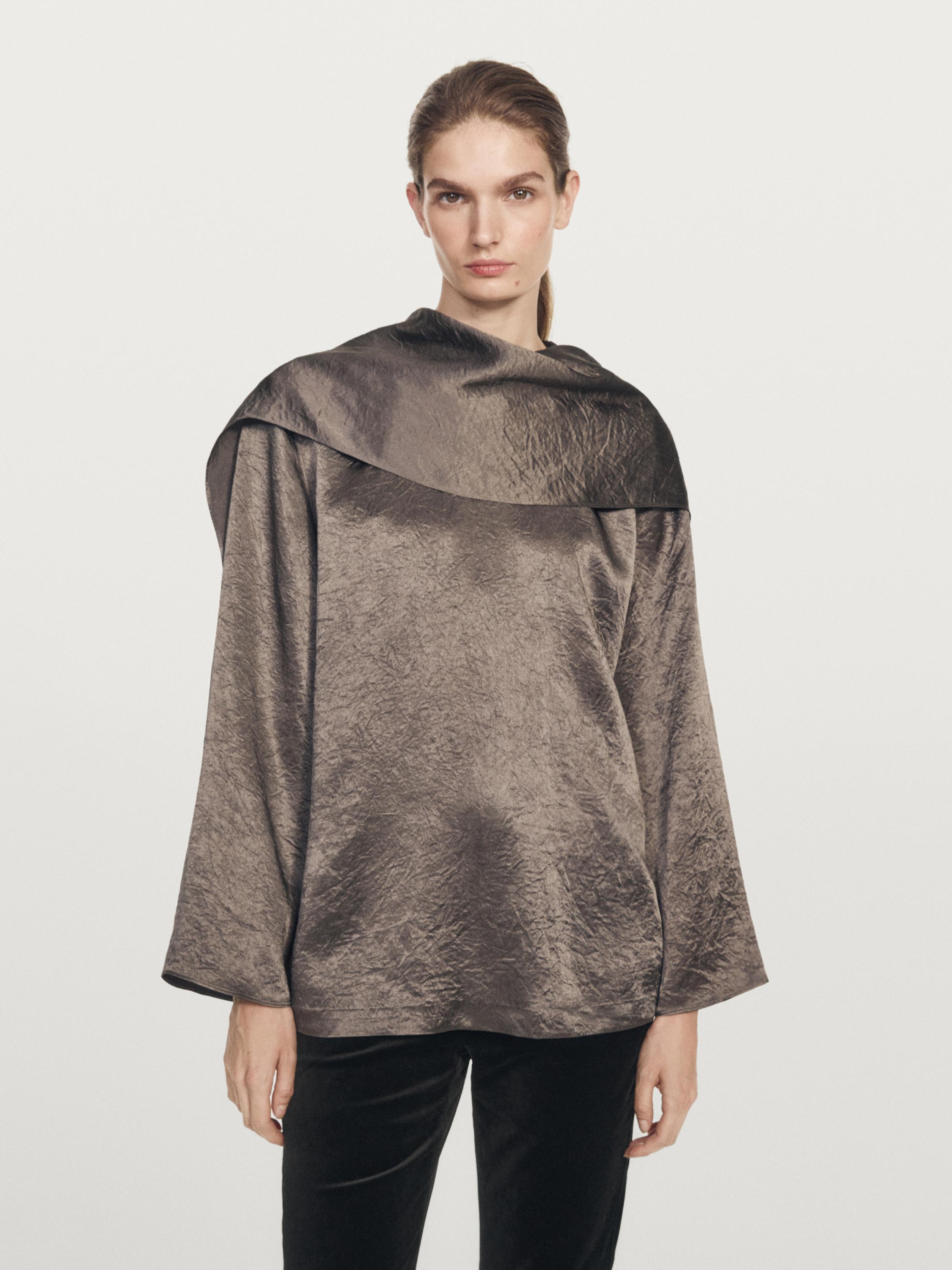 Flowing satin blouse with tie detail