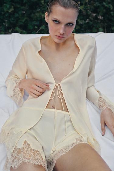 SATIN LACE LINGERIE SHORTS - Ecru by Zara