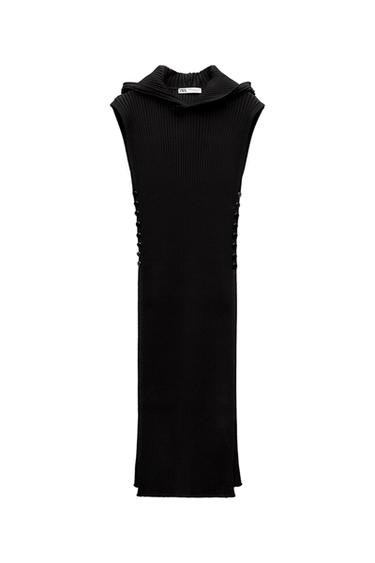 HOODED RIBBED KNIT TUNIC