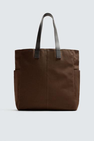 BOLSO SHOPPER TEJIDO - Marrón de Zara