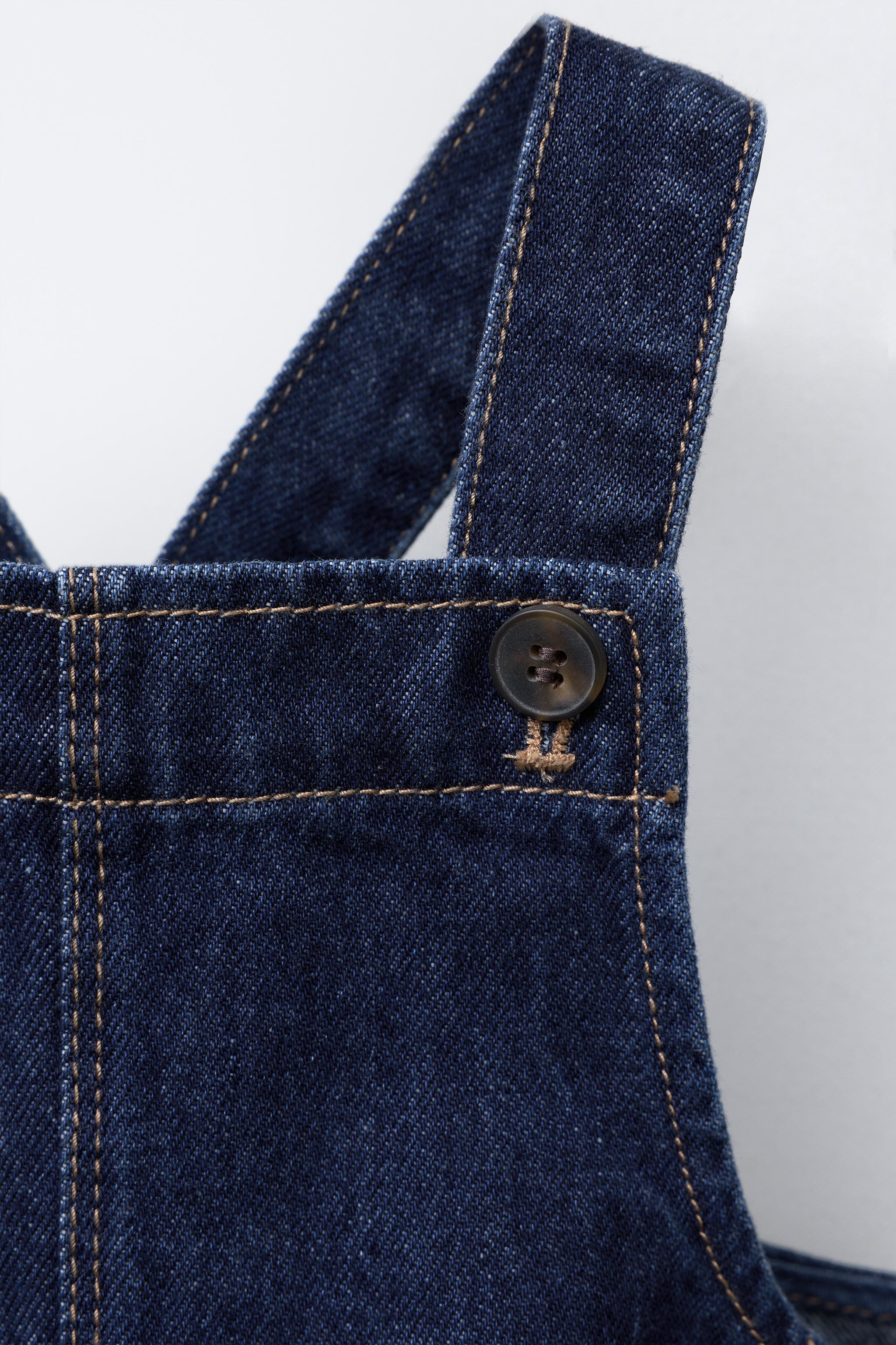 EMBROIDERED FLOWER DENIM OVERALL DRESS