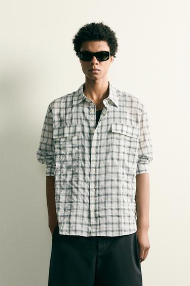 TEXTURED CHECK RELAXED FIT SHIRT - Oyster-white by Zara