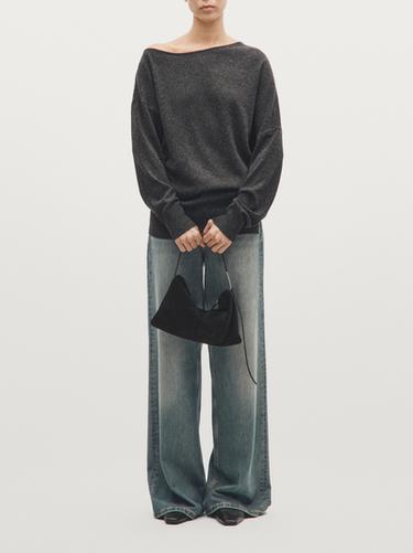 Zara Small split suede leather bag - Black