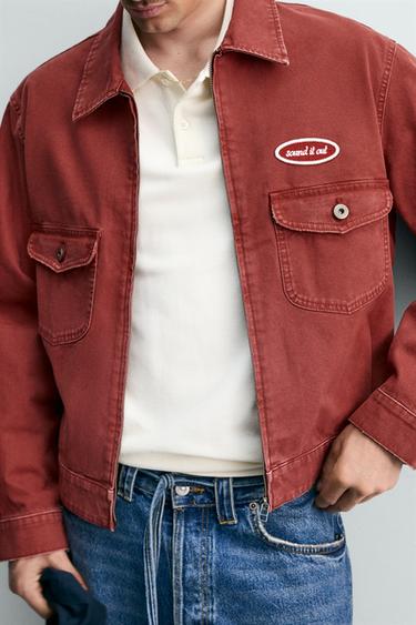 CROPPED FIT JACKET WITH PATCH - Red by Zara - Image 6