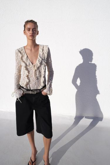 RUFFLED LACE TOP - Ecru by Zara