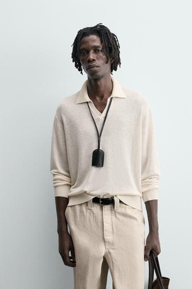 Zara 100% HEMP KNIT POLO SHIRT - Ecru