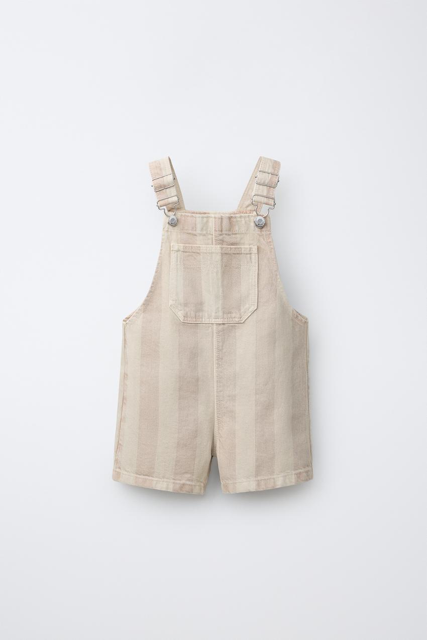 ストライプ柄ショートオーバーオール - ライトベージュ | ZARA Japan 