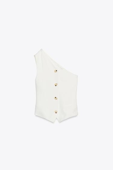 ASYMMETRIC INTERLOCK TOP WAISTCOAT - White by Zara