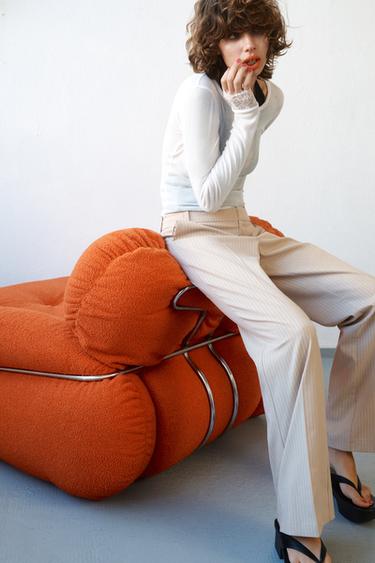 Zara PINSTRIPE STRAIGHT LEG PANTS - Beige