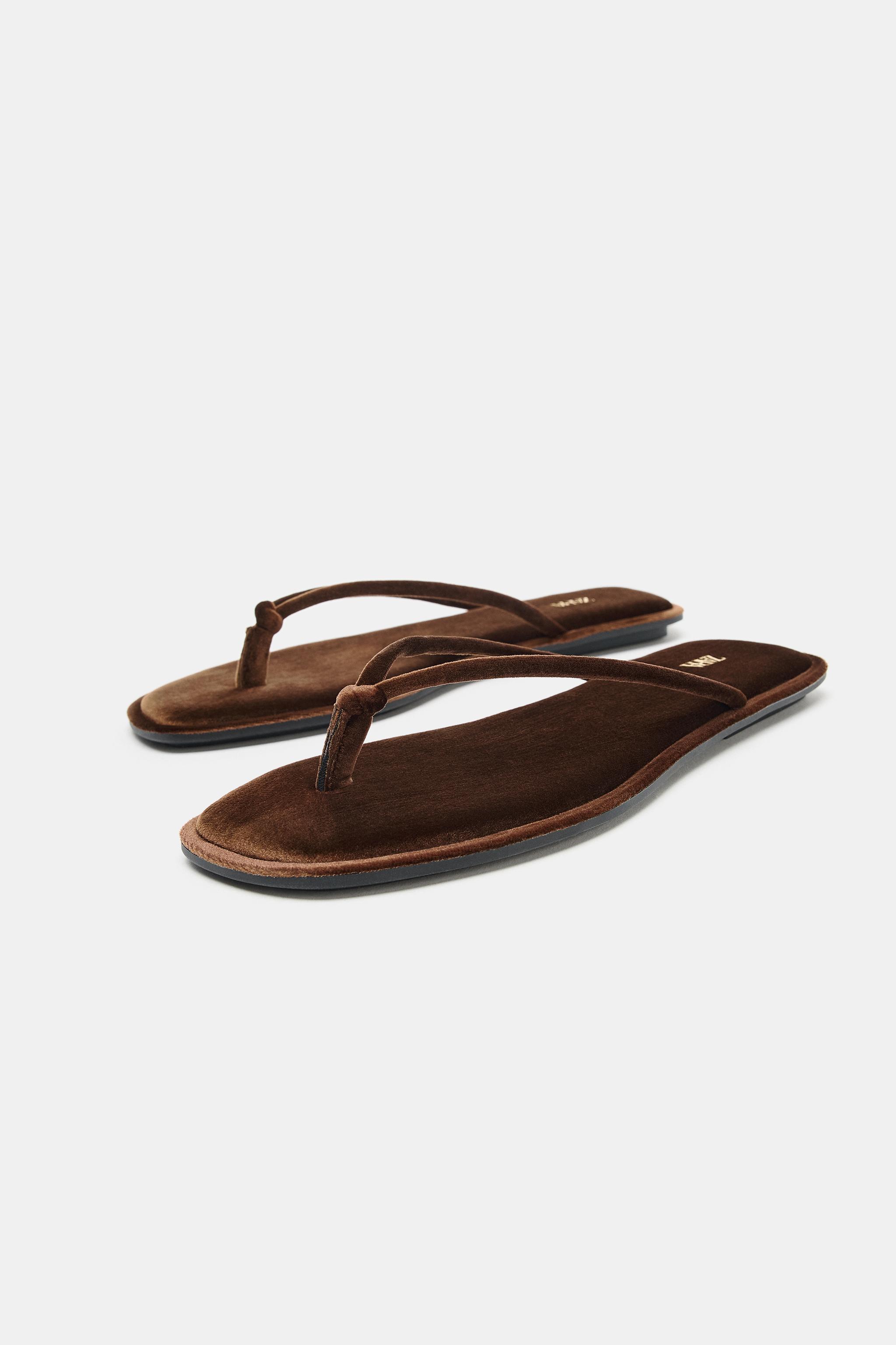 SANDALES PLATES EFFET VELOURS
