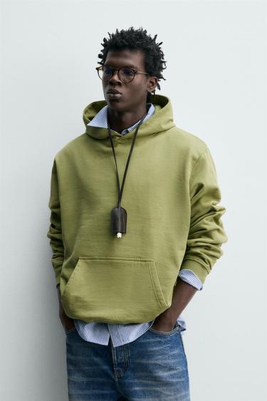 Zaras SWEATSHIRT MED BASMODELL OCH HUVA - tvättad grön