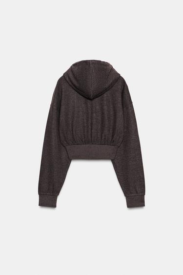 Zara CROPPED HOODED SWEATSHIRT - Brown