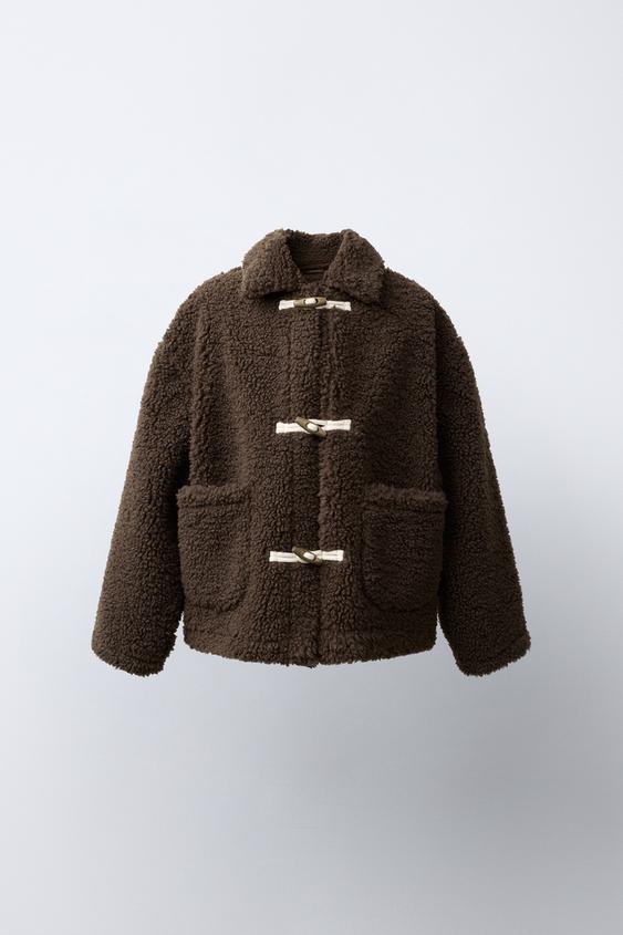 FAUX SHEARLING JACKET WITH FROG FASTENING - Dark brown by Zara - Image 0