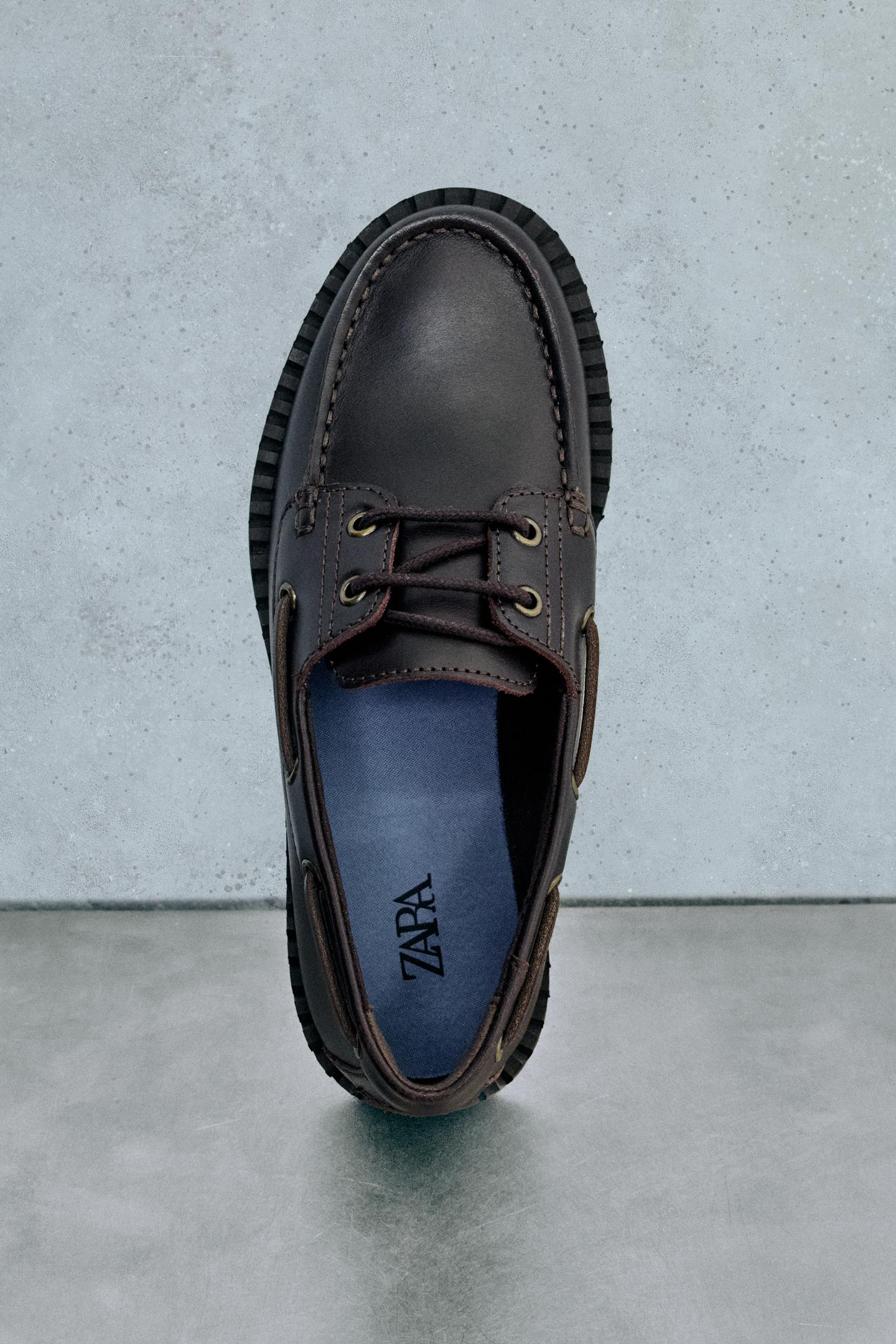 Детские туфли Zara Leather Boat, цвет: Тёмно-бордовый — фото 10