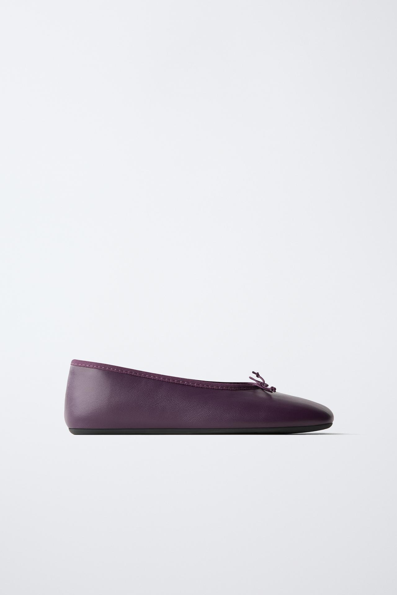 LEATHER BOW BALLET FLATS — Maroon