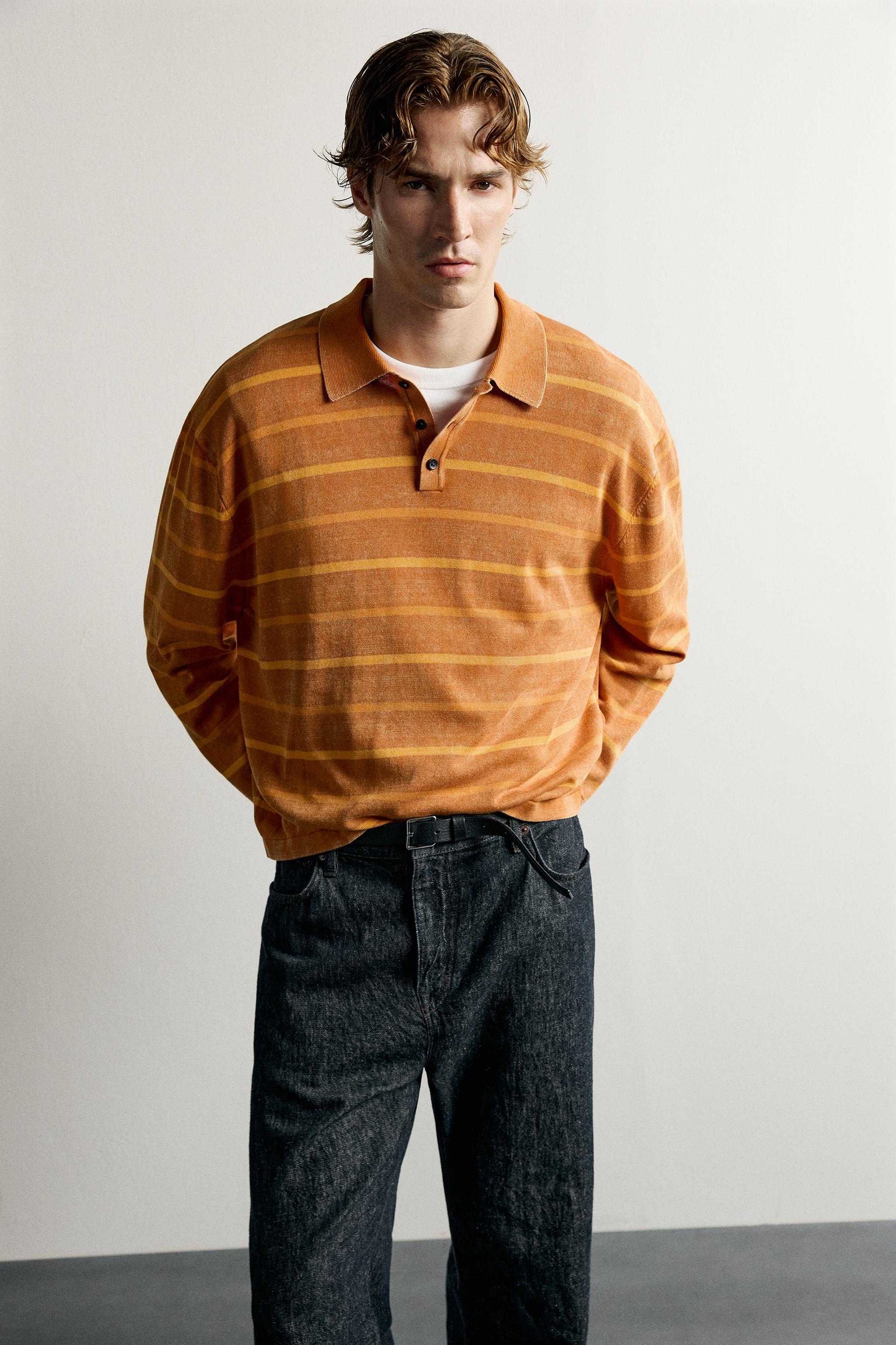 Zara Yıkamalı Çizgili Triko Polo T-Shirt görsel 6