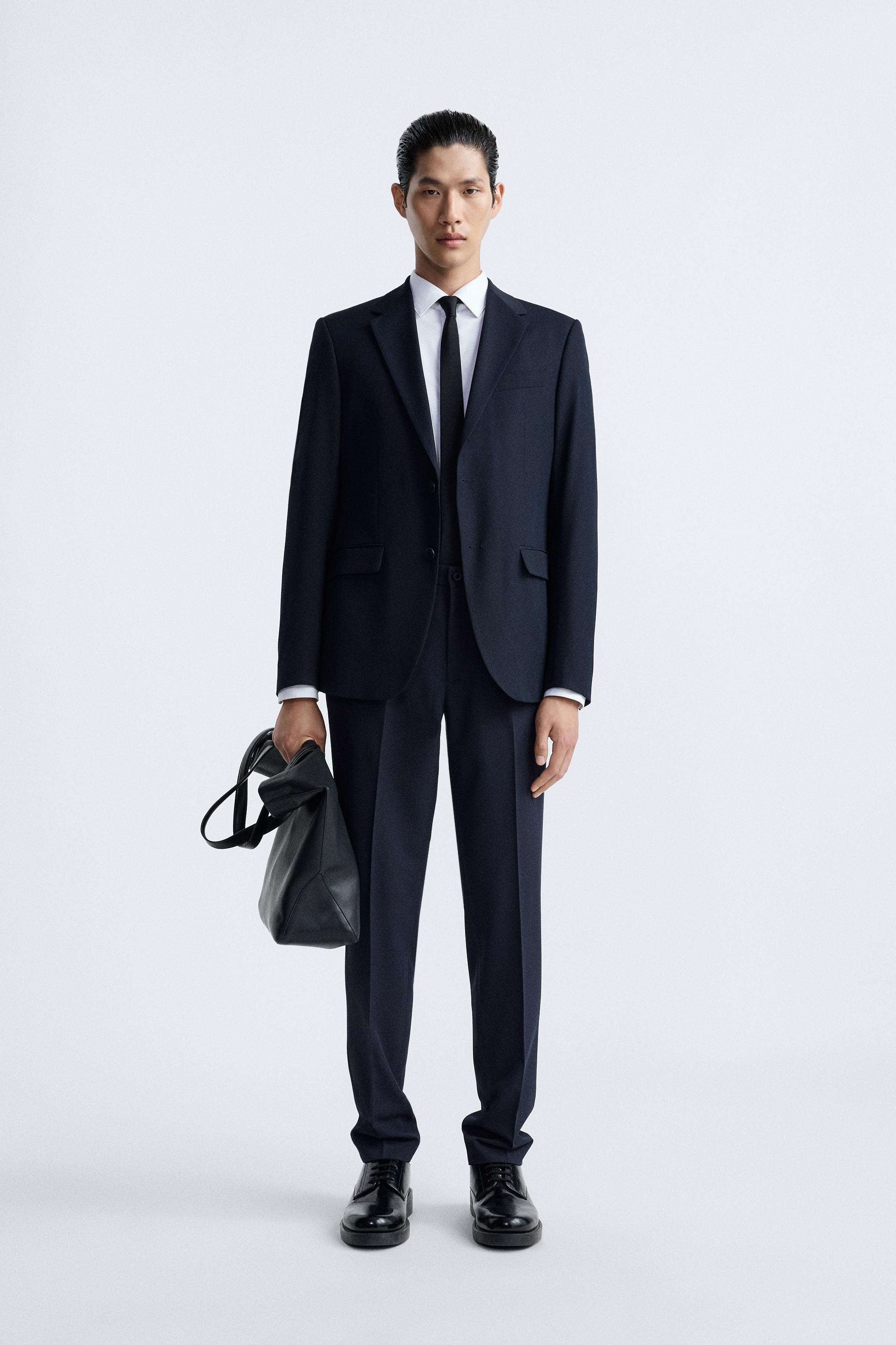 SLIM FIT SUIT PANTS - Navy blue | ZARA United States