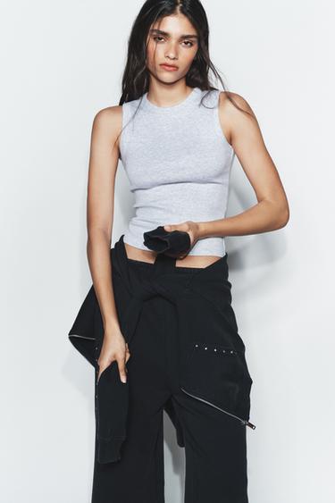 RIBBED TOP WITH STRAPS - Grey marl by Zara