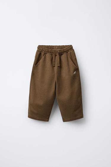 STRAIGHT LEG PLUSH LOGO TROUSERS - Light brown by Zara