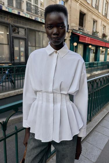 CAMISA POPELINA PREGOS - Branco de Zara
