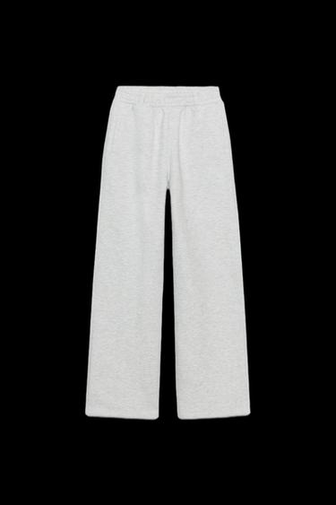 BELTED STRAIGHT-LEG FLEECE TROUSERS - Grey marl by Zara - Image 0