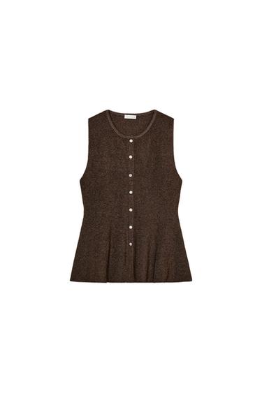TOP RIB PÈPLUM BOTONS - marró vigoré de Zara