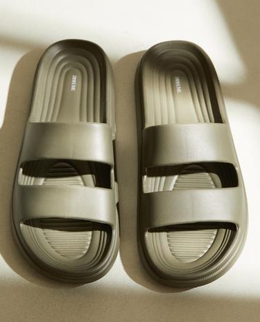 Zara DOUBLE-STRAP SLIDERS - Khaki Green - Image 0