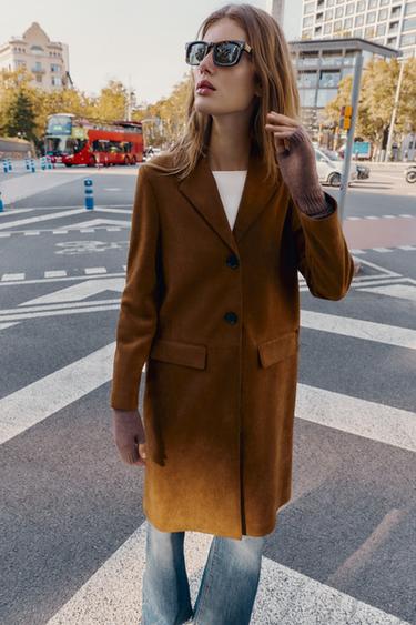 MANTEAU VESTE LONGUE EFFET DAIM - Marron tabac de Zara