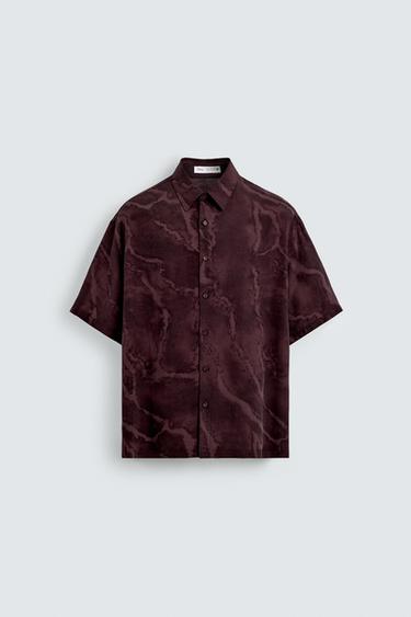 Zara FLOWY TIE-DYE PRINT SHIRT - Maroon